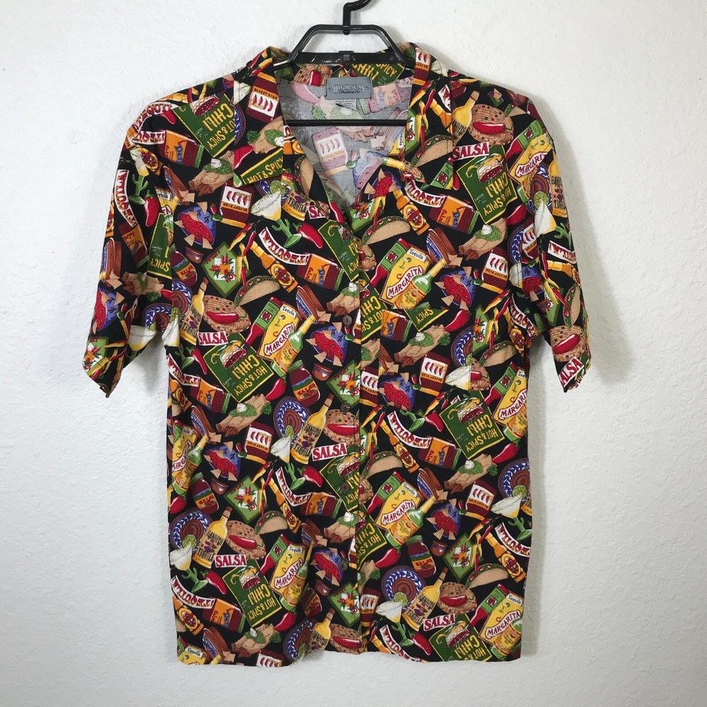 High Seas Trading Co Shirt Womens Size L Salsa Margarita Chili Multicolor Cotton